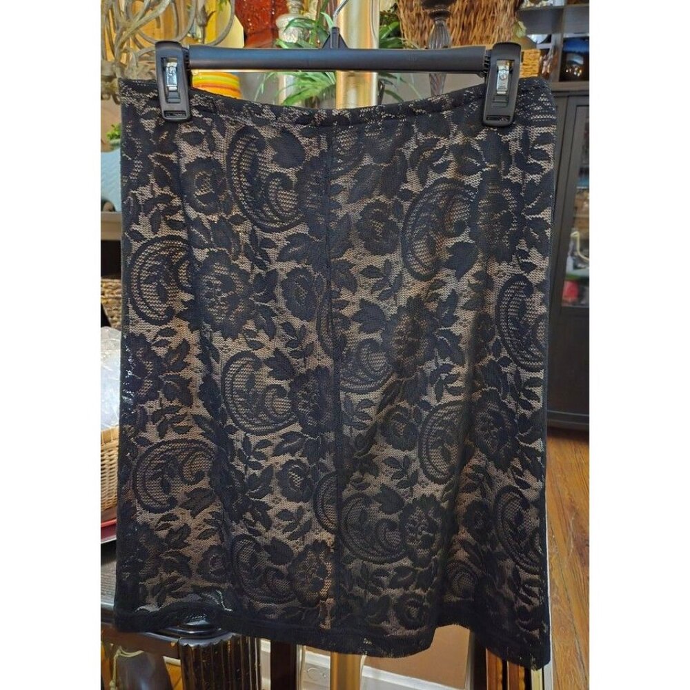 WB #1080 Womens Small Vintage Black Lace Skirt With Slit